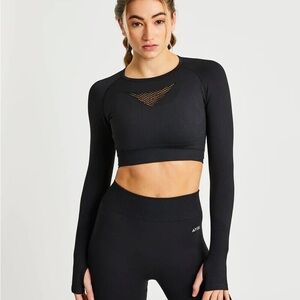 AYBL Black Motion Seamless Long Sleeve Crop Top Medium Activewear Gym Shirt